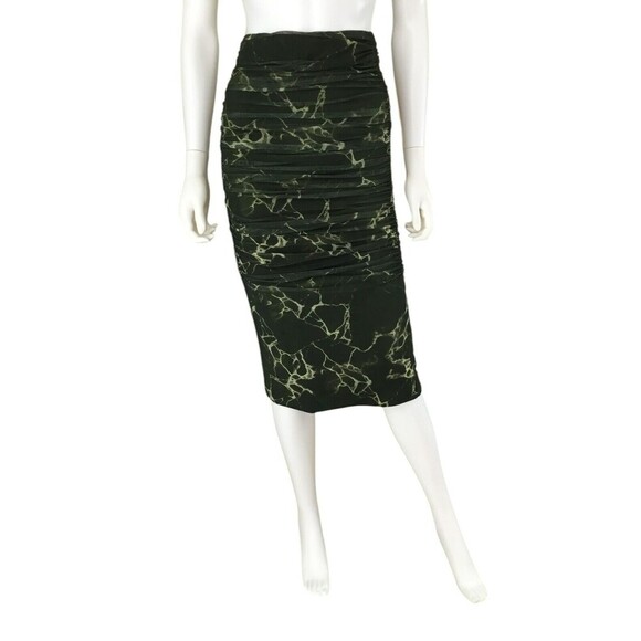 Zara Draped Tulle Midi Skirt Green sz Small Tie-Dye Ruched Sides Mesh Whimsigoth - Picture 5 of 15